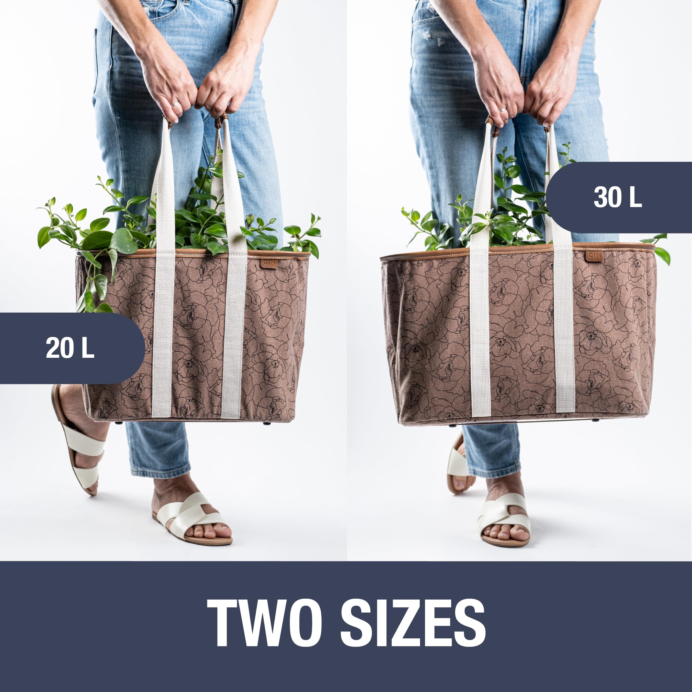 Clevermade Collapsible Luxe Tote, Peony - 30L (8 Gal) Structured Tote Bag With Handles And Reinforced Bottom - Utility, Reusable